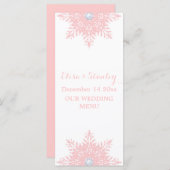 Carte de menu mariage blanc rose flocon moderne (Devant / Derrière)