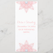 Carte de menu mariage blanc rose flocon moderne (Devant)