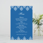 Carte de menu Mariage bleu blanc Damask Arabesque (Debout devant)