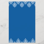 Carte de menu Mariage bleu blanc Damask Arabesque (Dos)