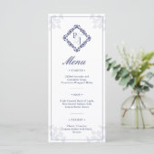 Carte de menu Mariage bleu classique de la marine (Debout devant)