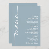 Carte de menu Mariage bleu dusty texte pivoté (Devant / Derrière)