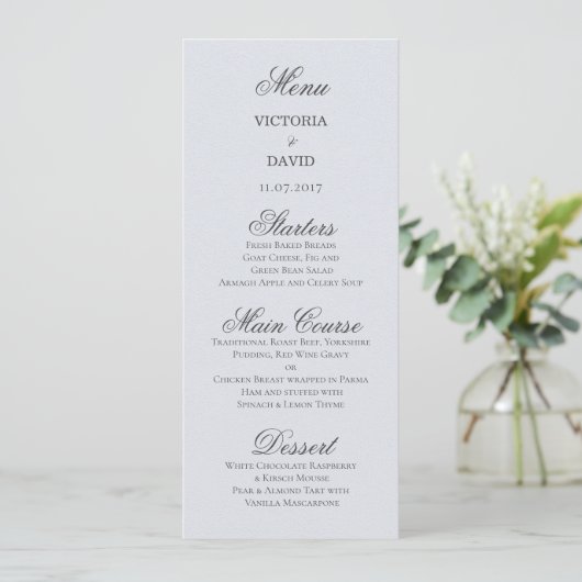 Carte de menu Mariage bleu forêt enchantée (Debout devant)