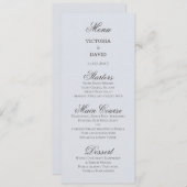 Carte de menu Mariage bleu forêt enchantée (Devant / Derrière)