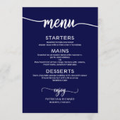 Carte de menu Mariage bleu marine (Devant)