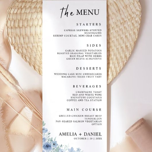 Carte de menu Mariage bleu Modèle