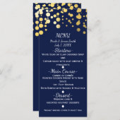 Carte de menu Mariage Blue & Faux Gold (Devant / Derrière)