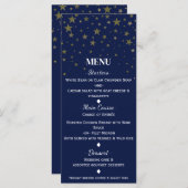 Carte de menu Mariage Blue & Faux Gold Stars (Devant / Derrière)