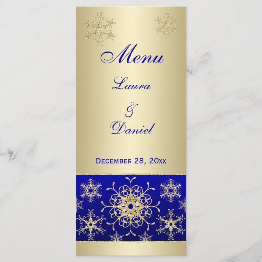 Carte de menu Mariage Blue, Gold Parties scintilla (Devant)
