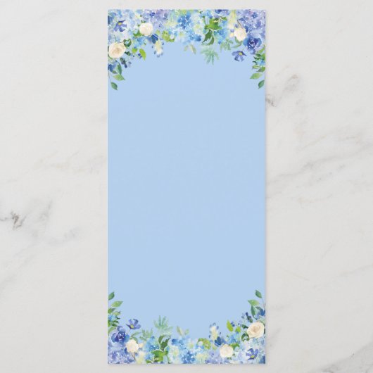 Carte de menu Mariage Blue Hydrangea Floral Greene (Dos)