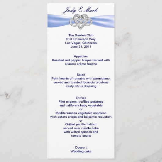 Carte de menu Mariage Blue Infinity Heart (Devant)