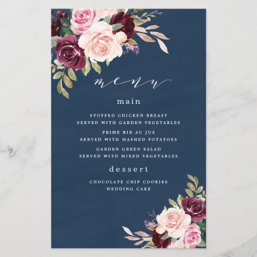 Carte de menu Mariage Blush Gold Blush de la Marin (Devant)