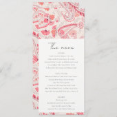 Carte de menu Mariage Blush Paisley (Devant / Derrière)