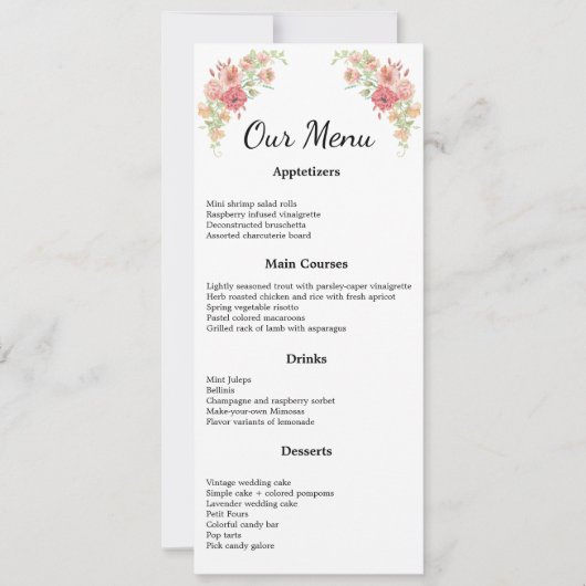 Carte de menu Mariage Boho blanc (Devant)