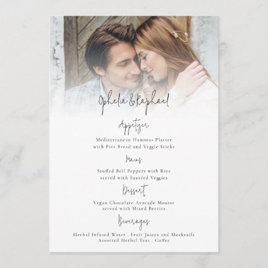 Carte de menu Mariage Boho du script de superposit (Devant)