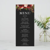 Carte de menu Mariage Boho Floral de Bourgogne noi (Debout devant)