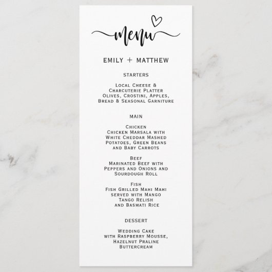 Carte de menu Mariage Boho Heart Script Typographi (Devant)