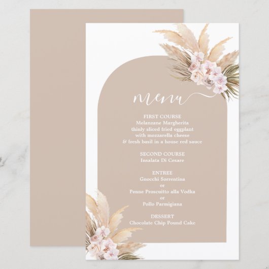 Carte de menu mariage Boho Pampas Grass Arche (Devant / Derrière)