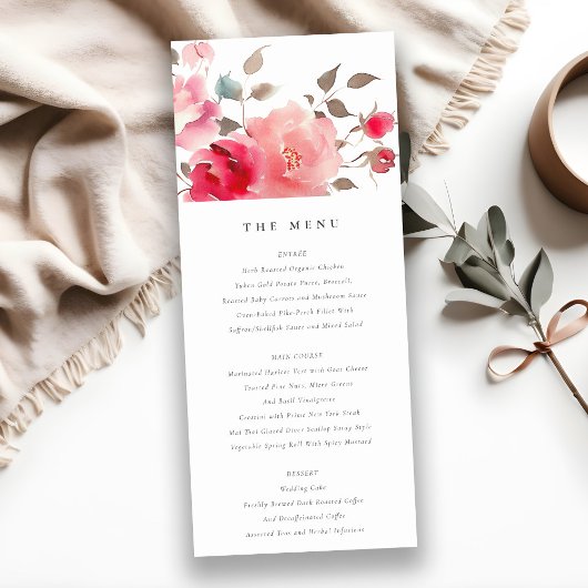 Carte de menu Mariage Boho Red Rose Flowers