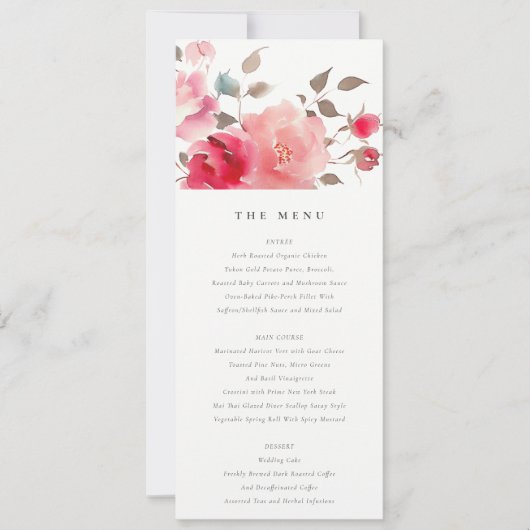 Carte de menu Mariage Boho Red Rose Flowers (Devant)