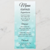 Carte de menu Mariage Bokeh Turquoise décorative (Devant)