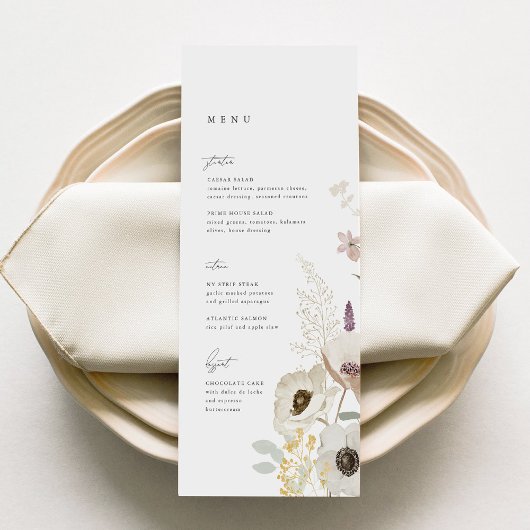 Carte de menu Mariage botanique