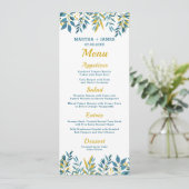 Carte de menu Mariage Botanique Bleue (Debout devant)