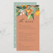 Carte de menu Mariage Botanique Orange Citrus roui (Devant / Derrière)