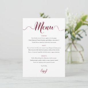 Carte de menu Mariage Bourgogne 5x7