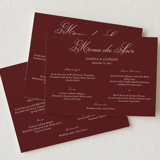 Carte de Menu Mariage Bourgogne Opéra Dramatique