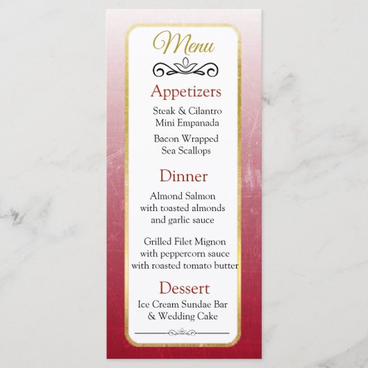 Carte de menu Mariage Burgundy et Gold Elegant (Devant)