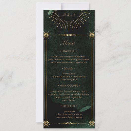 Carte de menu Mariage Celestiald Emerald Gold Moon (Devant)