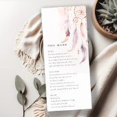 Carte de menu Mariage Chic Boho Feather Dreamcatch