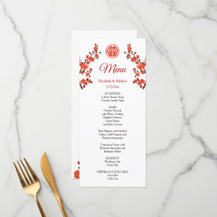 Carte de menu Mariage chinois Red Cherry Blossom