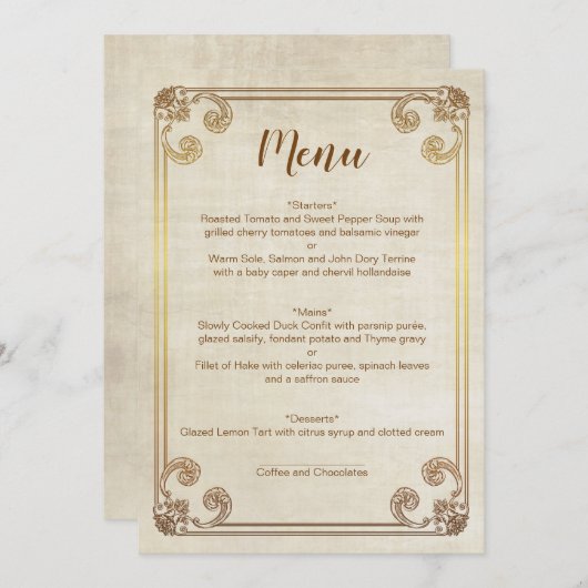 CARTE DE MENU MARIAGE CINDERELLA (Devant / Derrière)