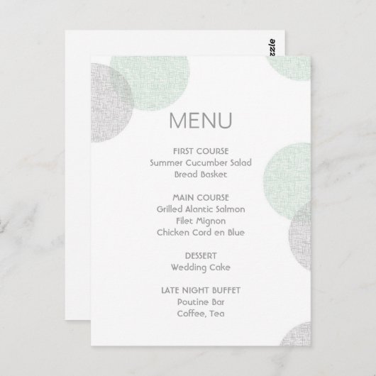 Carte de menu Mariage circulaire style Letterpress (Devant / Derrière)