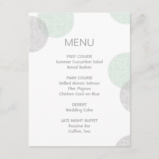 Carte de menu Mariage circulaire style Letterpress (Devant)