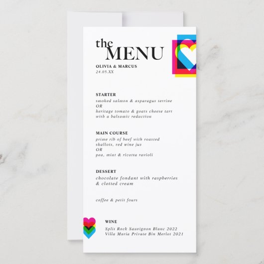 Carte de menu mariage Color Pop (Devant)