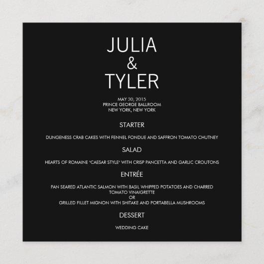 Carte de menu Mariage contemporaine (Devant)