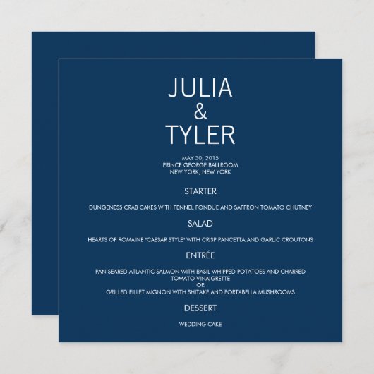 Carte de menu Mariage contemporaine (Devant / Derrière)