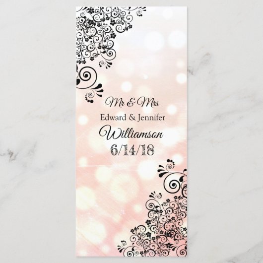 Carte de menu Mariage Coral Bokeh décorative (Dos)