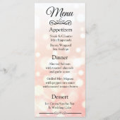 Carte de menu Mariage Coral Bokeh décorative (Devant)