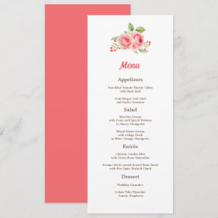 Carte de menu Mariage Coral Pink Watercolor Rose