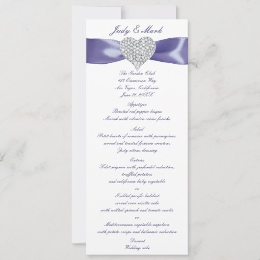 Carte de menu Mariage couleur bleu violet (Devant)