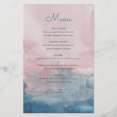 Carte de menu Mariage couleur rose et bleu Aquarel (Devant)