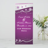 Carte de menu mariage couleur violet gris argenté (Debout devant)