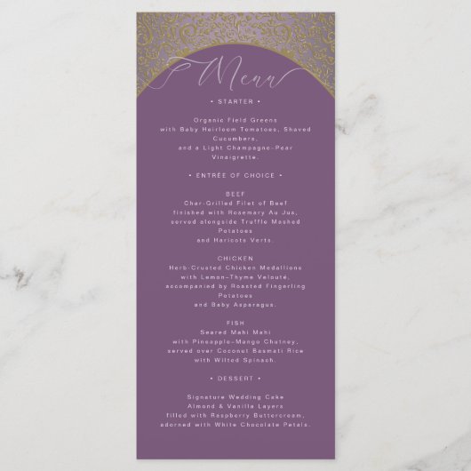 Carte de menu Mariage damassé orange rose (Devant)