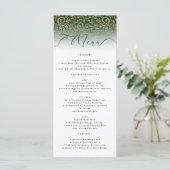 Carte de menu Mariage damassé verte (Debout devant)