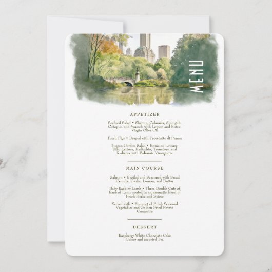 Carte de menu Mariage d'aquarelle Central Park Ele (Devant)