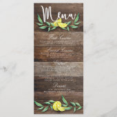 CARTE DE MENU | Mariage d'aquarelle de citron de b (Devant)